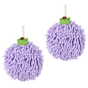 REGALWOVEN Bathroom Soft Absorbent Fluffy Chenille Ball Hand Towels with Wall Hook 6" x 6" 2 Pcs - 1 of 4