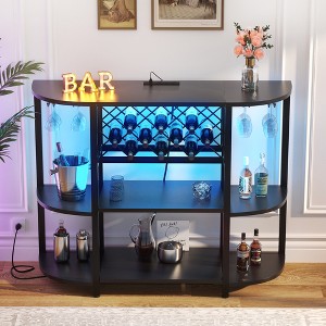 Aheaplus 47.24" Storage Wine Bottle & Glass Rack with Lights and Outlets - 1 of 4