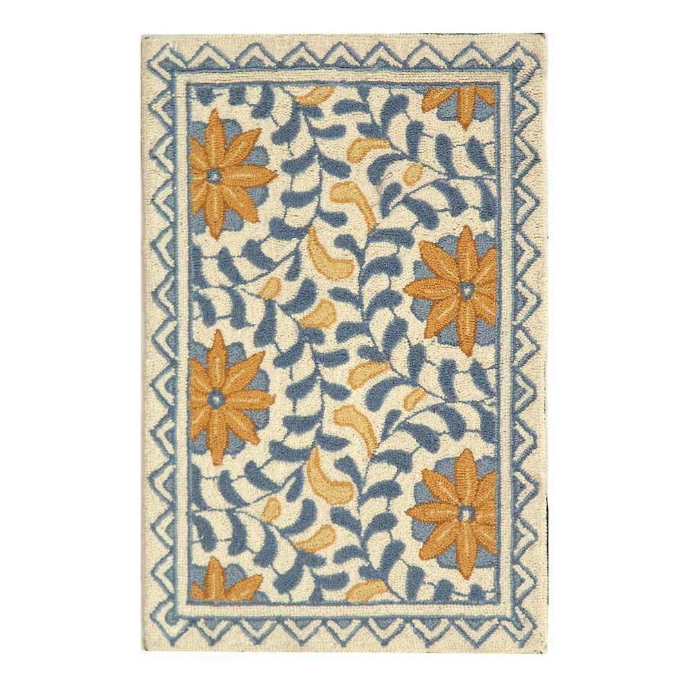 2'6inx4' Floral Hooked Accent Rug Ivory/Blue - Safavieh