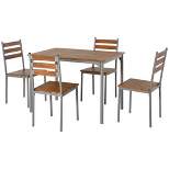 HOMCOM Modern 5-Piece Wooden Counter Dining Kitchen Table Set, 1 Table 4 Chairs Metal Legs, Suitable For Outdoors, Brown
