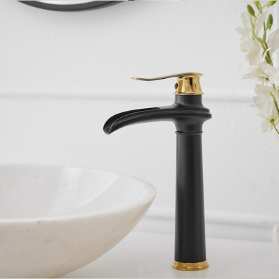 Gold and Black Waterfall Single Handle Bathroom Vessel Faucet