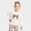 Toddler Girls' 2pc Disney Minnie Mouse Cozy Fleece Animal Prints Sweatshirt with Tulle Bow and Pants Set - Ivory - 3 of 4