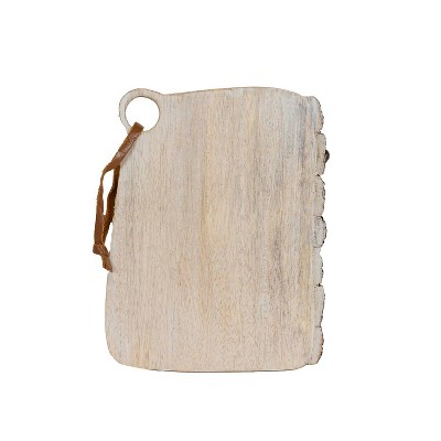 9" Live Edge Rectangle Cutting Board Whitewash Wood with Leather Loop by Foreside Home & Garden