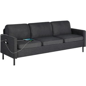 72“ 3-Seater Sectional Sofa with USB Ports, Mid-Century Modern Couch for Small Spaces, Living Room, Bedroom, Apartment – Dark Grey - 1 of 4
