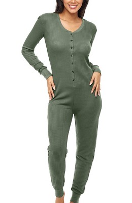 Adr Women s Waffle Ribbed Knit Thermal Onesie Pajama Thermal