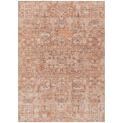 Salmon Orange And Gray Floral Washable Indoor Outdoor Area Rug