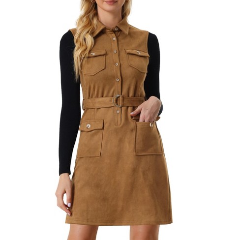 Collared Button-Front Dress with Tie Waist