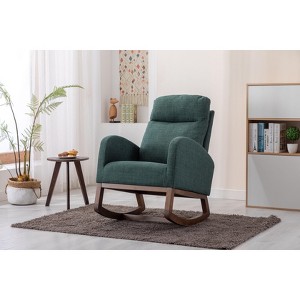 Okak Modern Rocking Accent Chair Armchair with Side Pocket and Wood Legs Comfy High Backrest Glider Chair for Bedroom Lounge Nursery, Emerald - 1 of 4