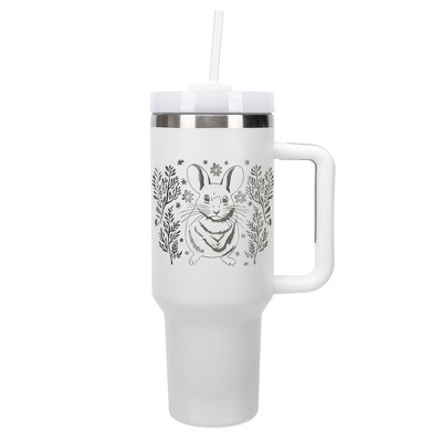 Elanze Designs 40 Ounce Travel Tumbler With Straw and Lid Stainless Steel Double Wall Insulated Charming Springtime Mouse White