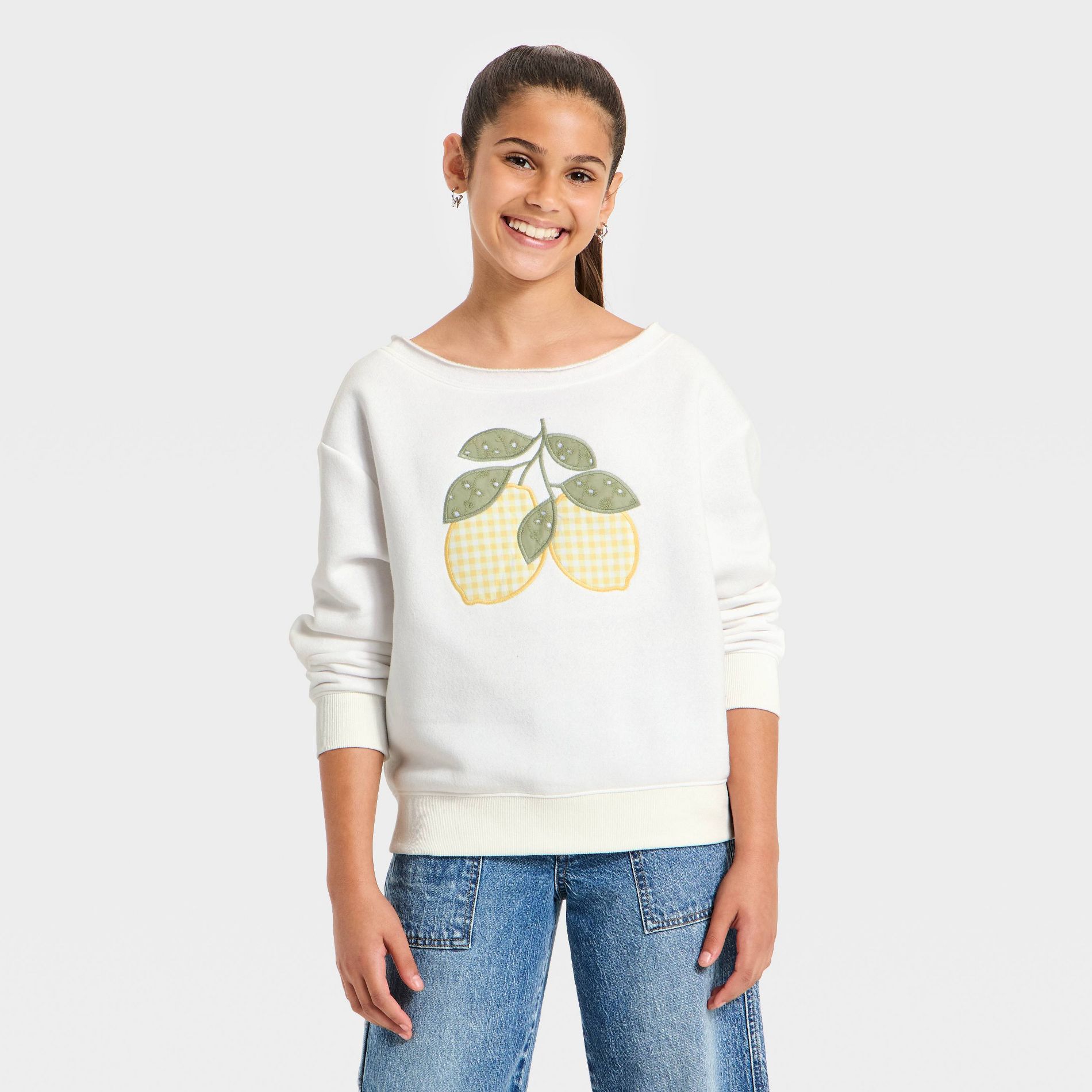 Girls' Citrus Off the Shoulder Graphic Sweatshirt - art class™ White L