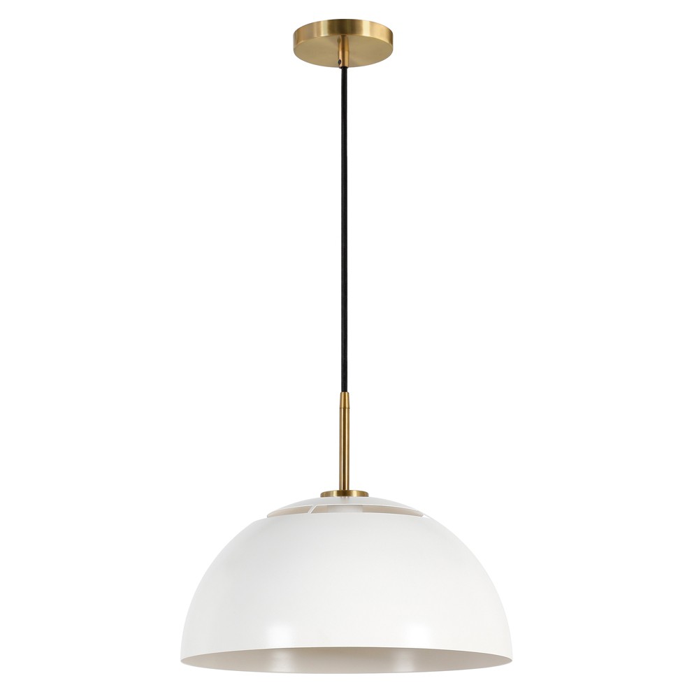 Hudson and Canal 16" Wide Pendant with Metal Shade White/Brushed Brass: UL Listed, Adjustable Height, E26 Socket