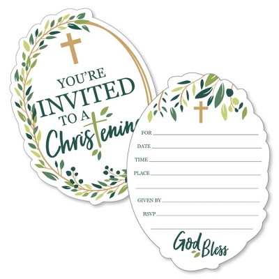 Big Dot of Happiness Christening Elegant Cross - Shaped Fill-in Invitations - Religious Party Invitation Cards with Envelopes - Set of 12
