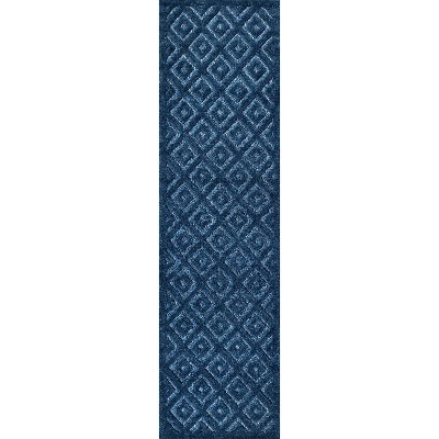 Navy Geometric Washable Indoor/Outdoor Runner Rug
