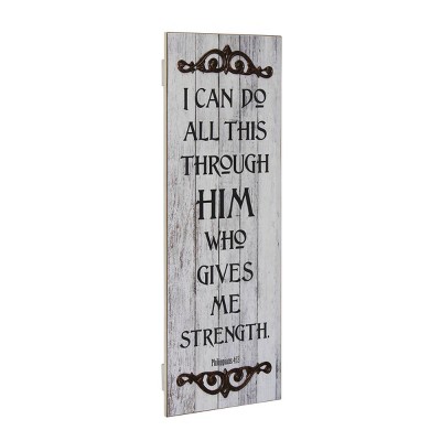 23" x 8" Decorative Philippians 4:13 Wooden Wall Art Worn White - Stonebriar Collection