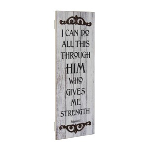 23" x 8" Decorative Philippians 4:13 Wooden Wall Art Worn White - Stonebriar Collection - 1 of 4