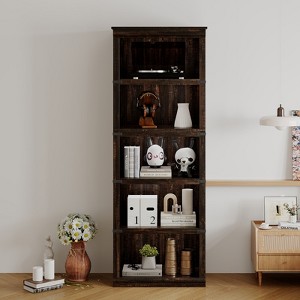 5 Tier Book Shelf, Farmhouse Book Case with Shelf Storage, Wooden Bookshelves for Living Room, Home Office - 1 of 4