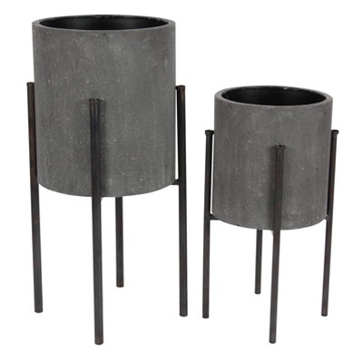 Set of 2 Industrial Iron Planters with Stand - Olivia & May