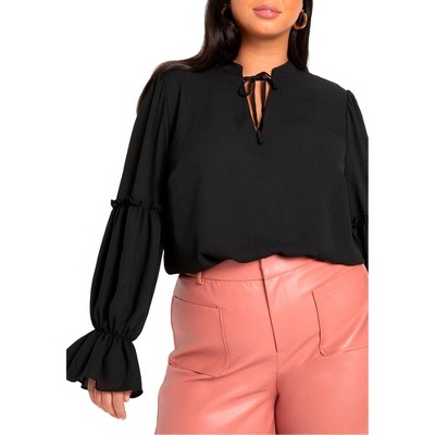 ELOQUII Women's Plus Size Ruffle Detail Blouse With Ties