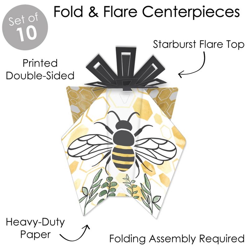 Big Dot of Happiness Little Bumblebee - Table Decorations - Bee Baby Shower or Birthday Party Fold and Flare Centerpieces - 10 Count, 5 of 8