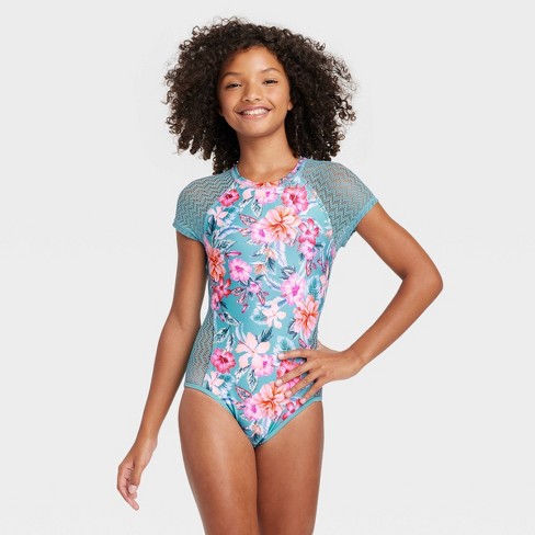 Girls' Sweet Floral Surf One Piece Swimsuit - Art Class™ Blue : Target