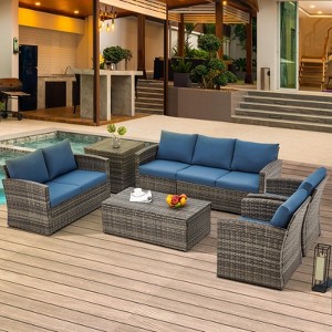 Cescia 7-Piece  PE Rattan Sofa Set, Garden Patio Wicker Sectional Sofa Set with Storage Coffee Table & End Table for Backyard, Porch, Balcony,Gray - 1 of 4