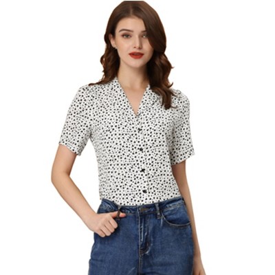 Allegra K Women's Heart-shaped Polka Dots V Neck Short Sleeve Button ...