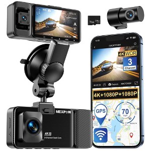 NEXPOW 3 Channel 5G WiFi Dash Cam Front Rear Cabin, 4K+1080P+1080P GPS Dash Camera for Car with 64GB Card - 1 of 4