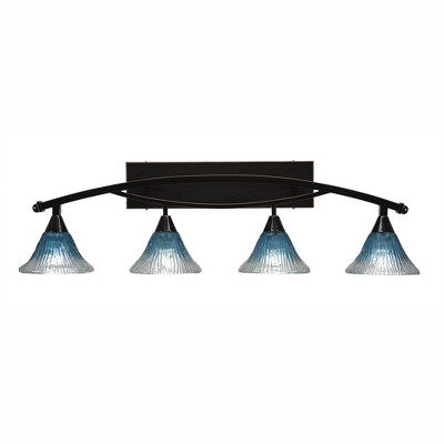 Toltec Lighting Bow 4 - Light Vanity in  Black Copper with 7" Teal Crystal Shade