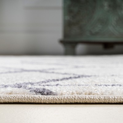 Modern Geometric Gray and White Synthetic Area Rug