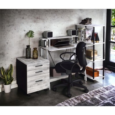 NicBex Home Office Desk 18" L Morden Computer Desk with Storage Shelves, Ports and Wooden Desktop Ladder-Shaped Writing Desk for Study and Work