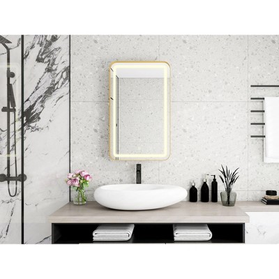 NicBex Rectangular Midecine Cabinet with LED&3 Adjustable Shelves,Wall Mounted&Recessed Bathroom Cabinet with Mirror,3 Optional LED Modes
