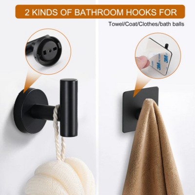 Matte Black Metal Bathroom Hardware Accessories Set, 5 Pieces