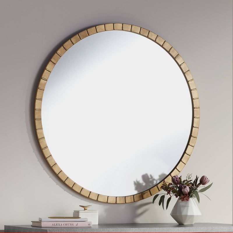 Uttermost Gracia Round Vanity Decorative Wall Mirror Modern Warm Gold Leaf Tiled Iron Frame 34" Wide for Bathroom Bedroom Living Room Home Office, 2 of 7