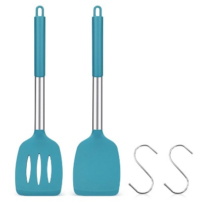2 Pieces Silicone Spatula Sets, Non Stick Cooking Utensils,Slotted Kitchen Turners,Blue