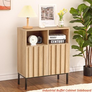 Industrial Buffet Cabinet Sideboard with Fluted Panel Door, Accent Storage Table w/Metal Legs for Living Room, Dining Room, Hallway - 1 of 4