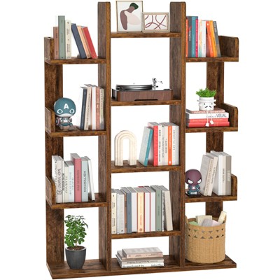 Aheaplus Bookcase with 13 Cubes, Display Open Book Shelf with Storage Cubbies