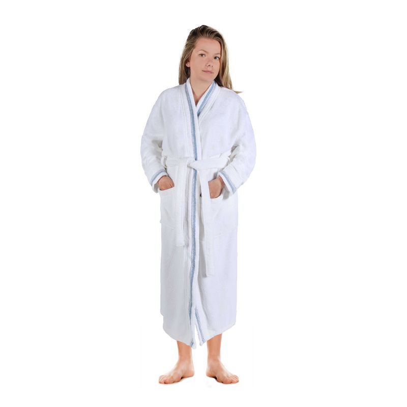 All-Season Unisex Cotton Terry Lounge Bathrobe with Embroidery by Blue Nile Mills, 3 of 10
