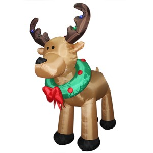 8' Prelit Inflatable Christmas Reindeer with Wreath - National Tree Company - 1 of 3
