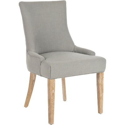 Granite Gray Linen Upholstered Parsons Dining Chairs with Oak Legs, Set of 2