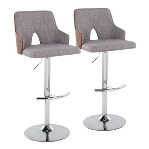LumiSource Set of 2 Stella Adjustable Swivel Barstools Chrome/Walnut Wood/Light Gray - 1 of 4