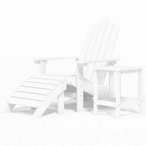 vidaXL Patio Adirondack Chair with Footstool and Table Set - Low-Maintenance, Weather-Resistant HDPE Outdoor Furniture - Comfortable Design, White - 1 of 4