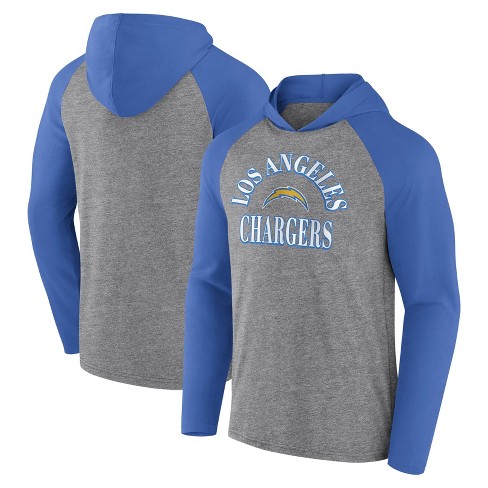 NFL Los Angeles Chargers Men's Gray Full Back Run Long Sleeve Lightweight  Hooded Sweatshirt - S