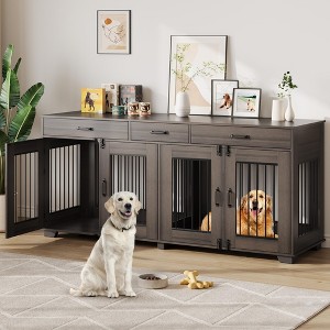 71" Large Dog Crate for 2 Dogs, Double Dog Cage Furniture with 3 Drawers for Ample Storage Space - 1 of 4