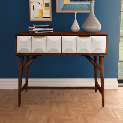 Burnished Walnut Mid-Century Console Table with Storage