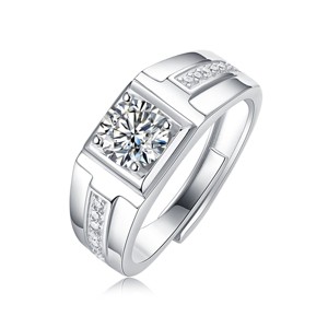 Guili Men's 1ctw Princess Cut Lab-Created Moissanite Solitaire with Pave Trim Engagement Anniversary Adjustable Ring - 1 of 3