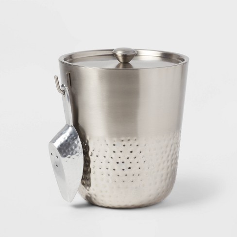 Ice Bucket 2L with Lid,Scoop,Tongs, Small Double Wall Insulated Stainless  Steel Ice Bucket Wine Bucket for Cocktail Bar and Parties