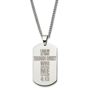 Black Bow Jewelry Stainless Steel Lasered Philippians 4:13 Dog Tag Necklace, 24 Inch - 1 of 4