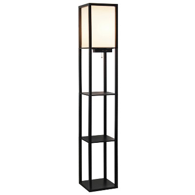 Black 62.5" Floor Shelf Lamp with Linen Shade and USB Ports