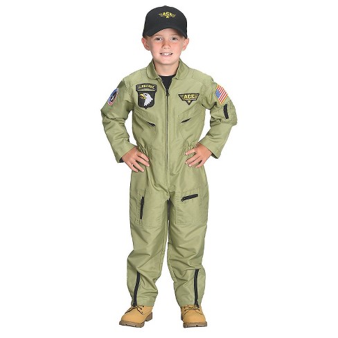 Army Green Pilot Costume Set Adult Jumpsuit Cosplay Flying Party