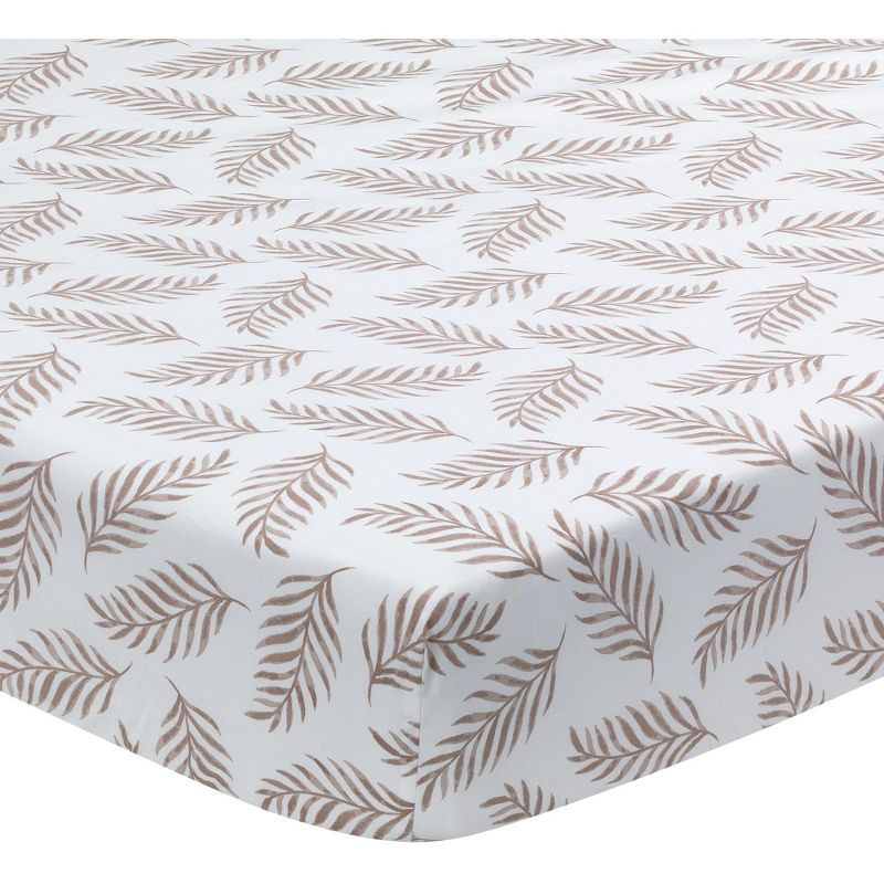 Lambs & Ivy Signature Taupe Leaves Print Organic Cotton Fitted Crib Sheet, 1 of 7